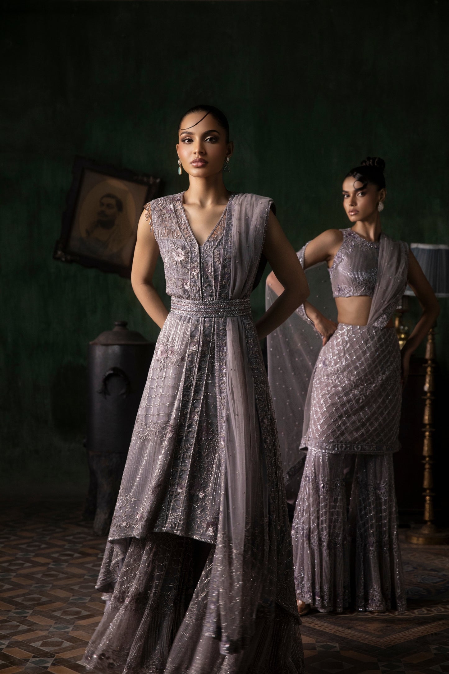 MAUVE SHARARA SET WITH ASYMETRICAL HEMLINE