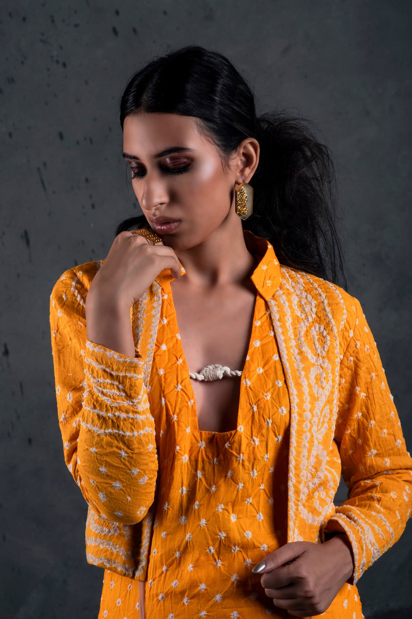 Yellow Bandhani Kurta And Pakistani Salwar With Jacket