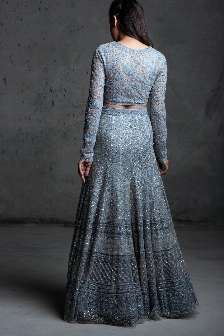 Powder Blue Lehenga And Blouse With Zardozi Embroidery