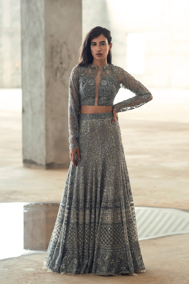 Powder Blue Lehenga And Blouse With Zardozi Embroidery