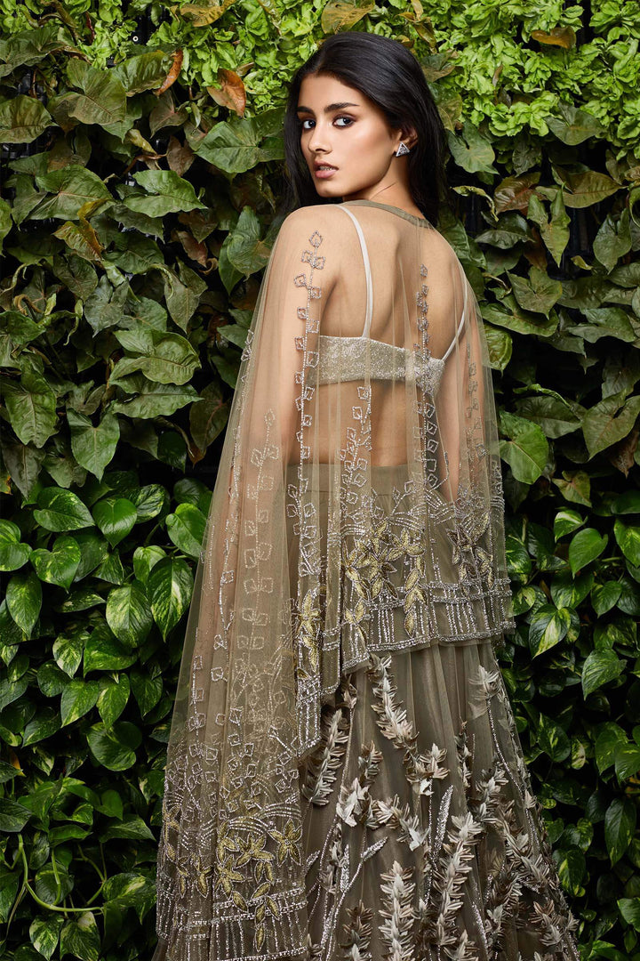 Stone Lehenga With 3d Flower Embroidery, Beaded Blouse And Circular Dupatta