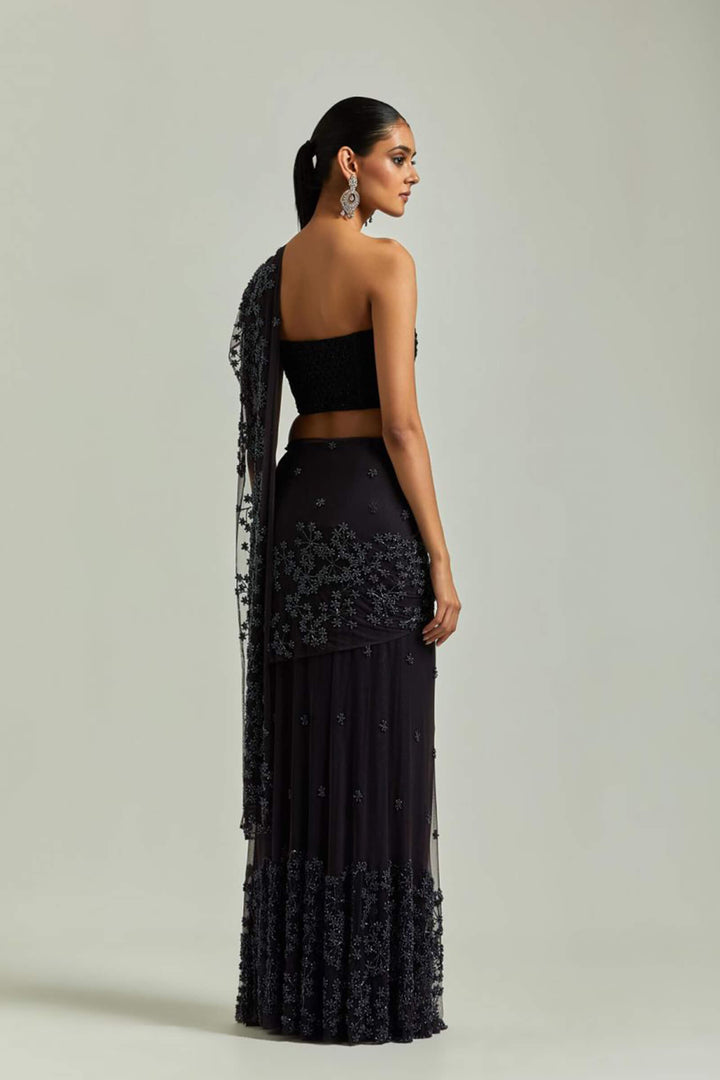 Purple Saree Garden City With Beaded Black Corset