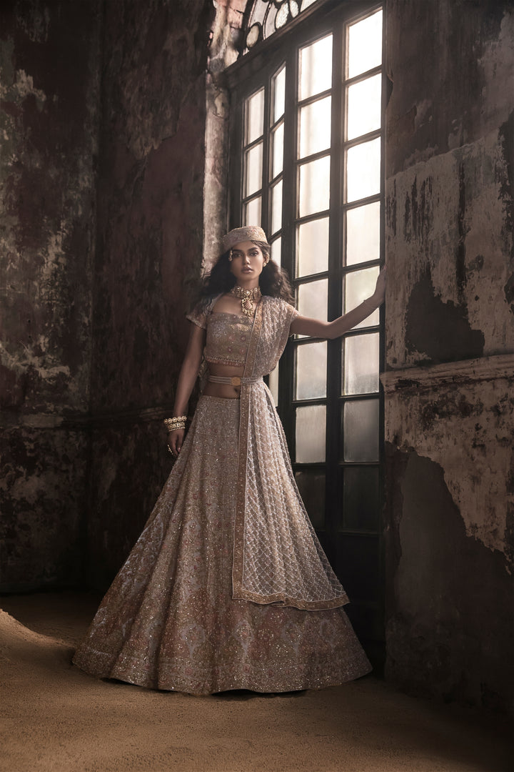 Grey Organza Lehenga With Blouse And Dupatta