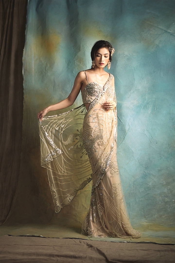 Latte Saree With Embellished Corset