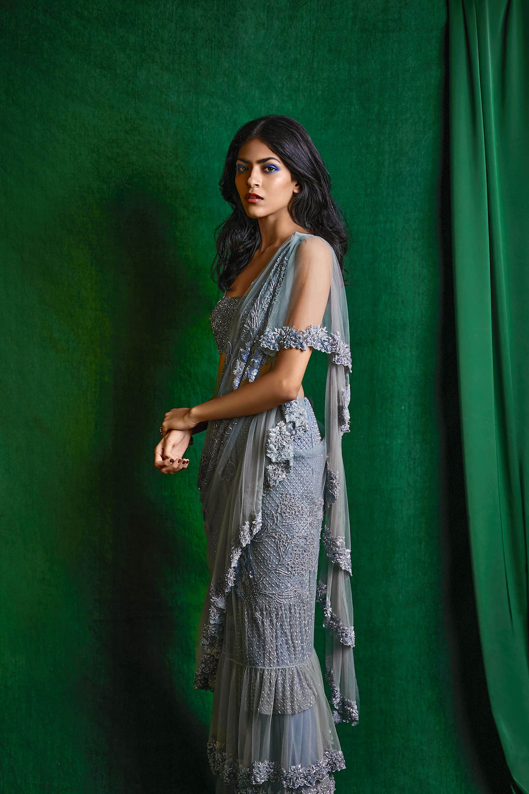 Placid Blue Saree With Sea Spray