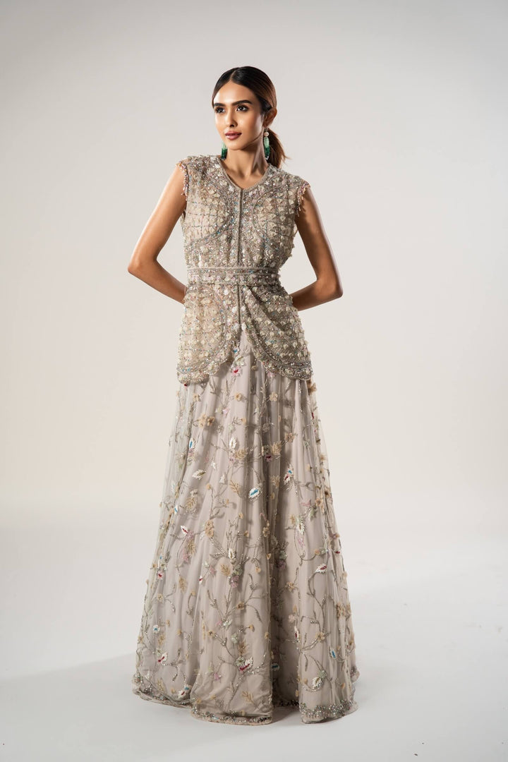 Stone Petal Jacket With Beadwork Lehenga