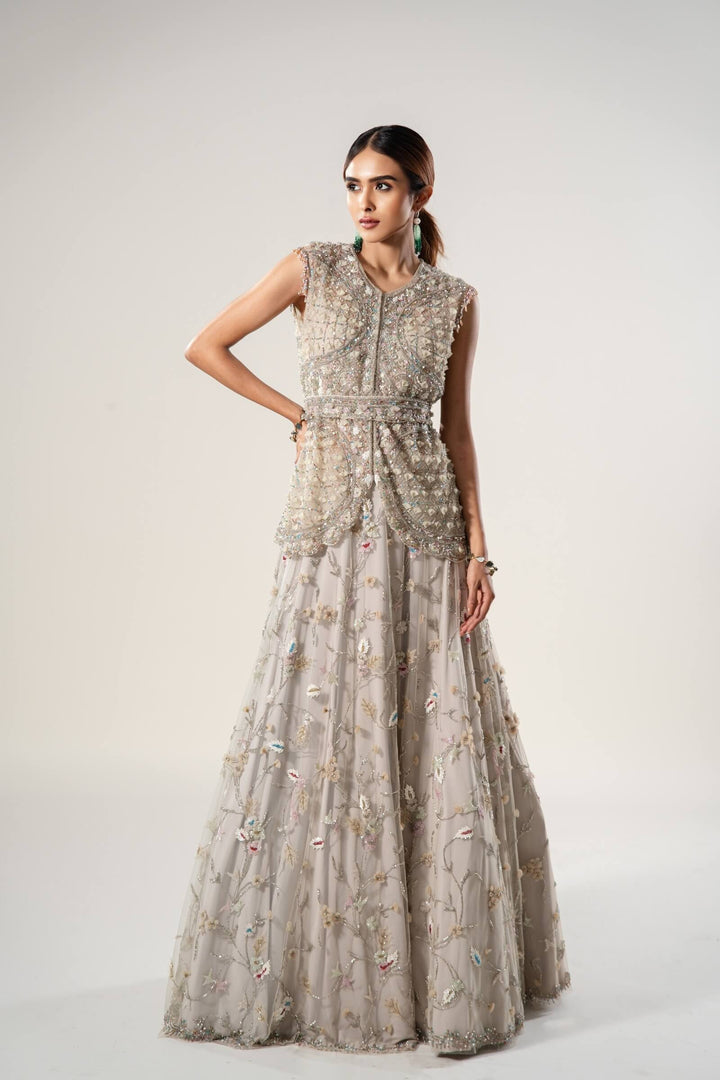 Stone Petal Jacket With Beadwork Lehenga