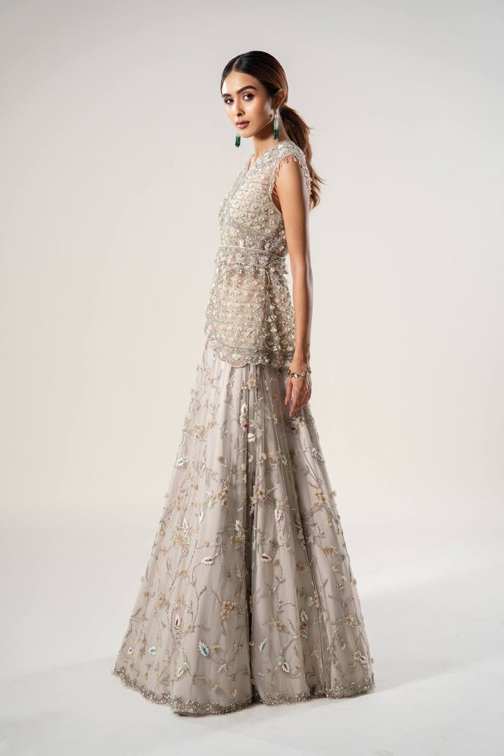 Stone Petal Jacket With Beadwork Lehenga