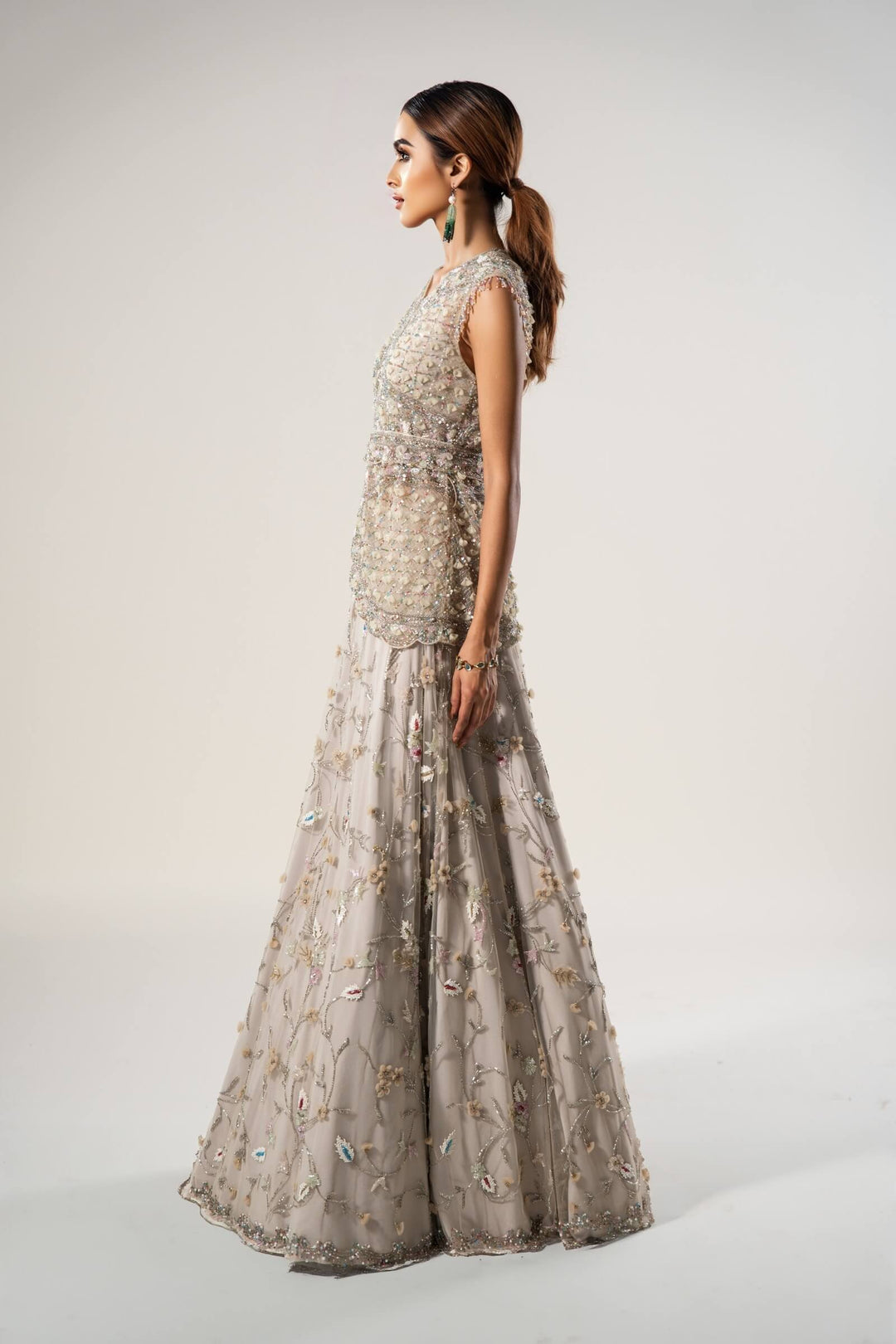 Stone Petal Jacket With Beadwork Lehenga