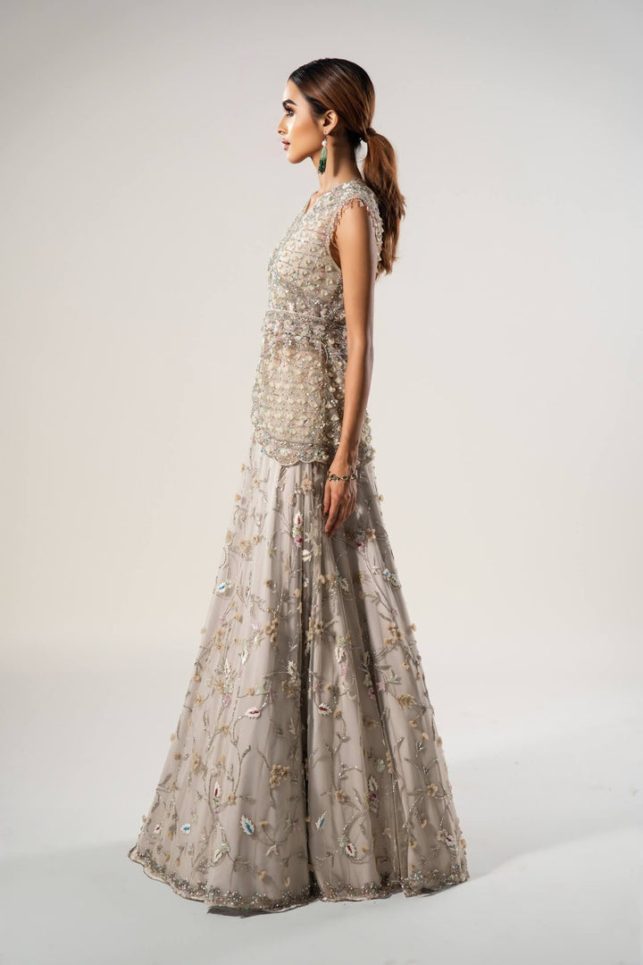 Stone Petal Jacket With Beadwork Lehenga