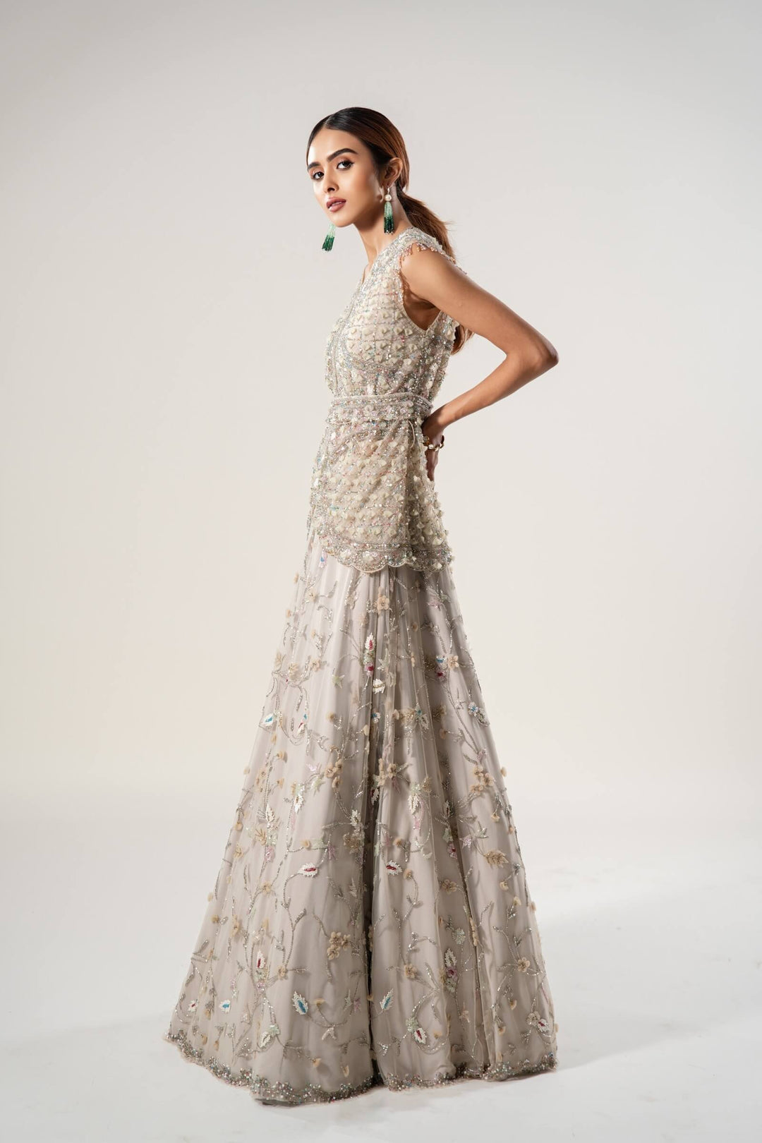 Stone Petal Jacket With Beadwork Lehenga
