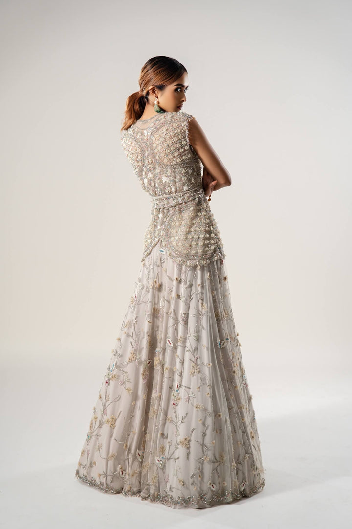 Stone Petal Jacket With Beadwork Lehenga