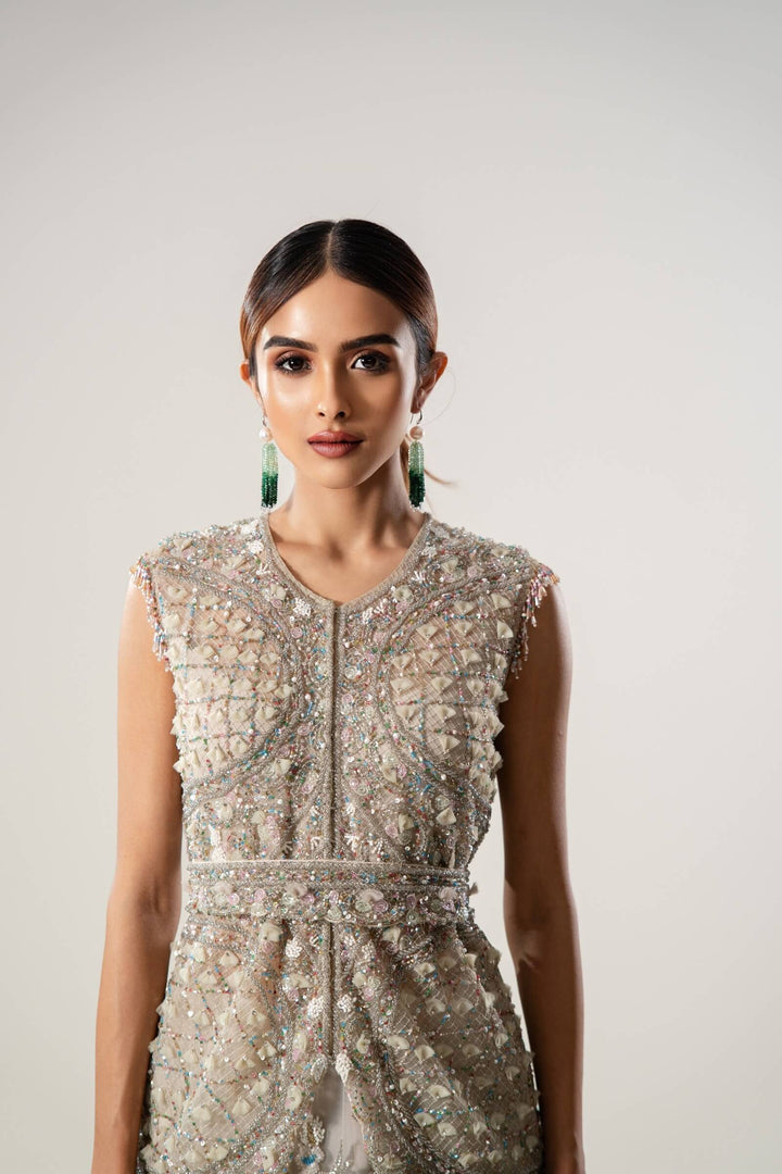 Stone Petal Jacket With Beadwork Lehenga
