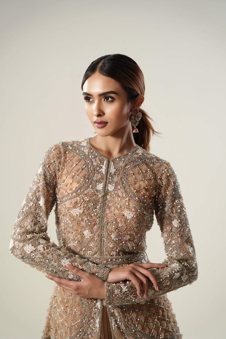 Peach Petal Jacket With Georgette Sharara