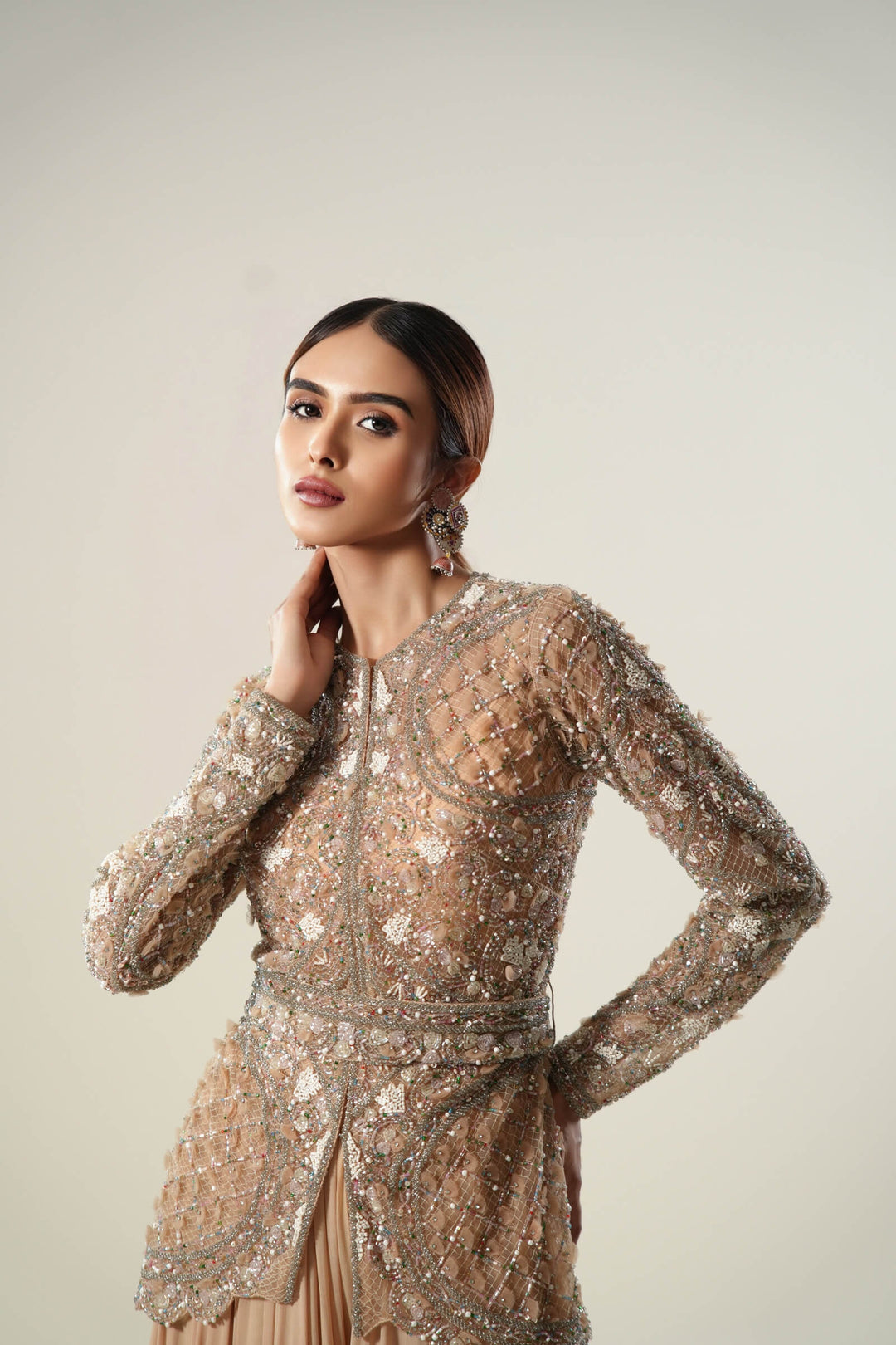 Peach Petal Jacket With Georgette Sharara