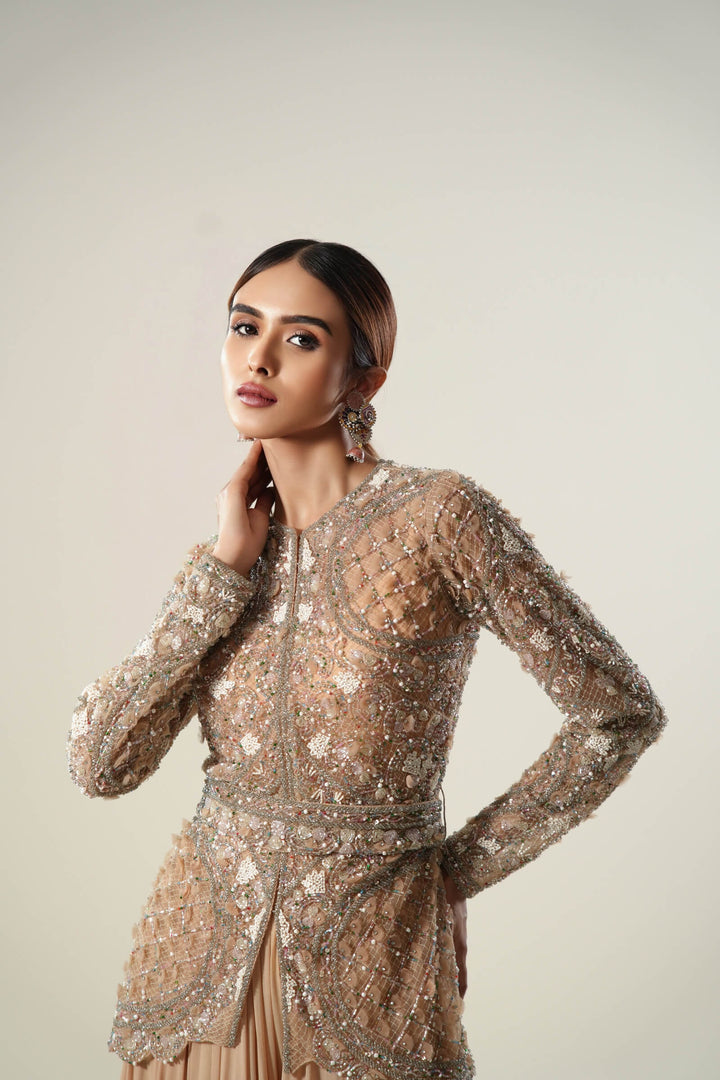 Peach Petal Jacket With Georgette Sharara