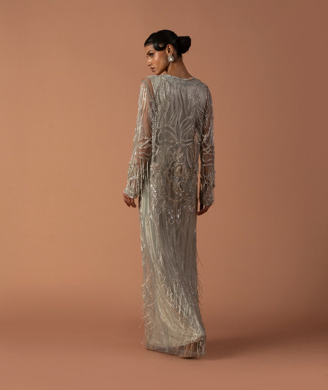 Powder Blue Kaftan With Floating 3D Flowers