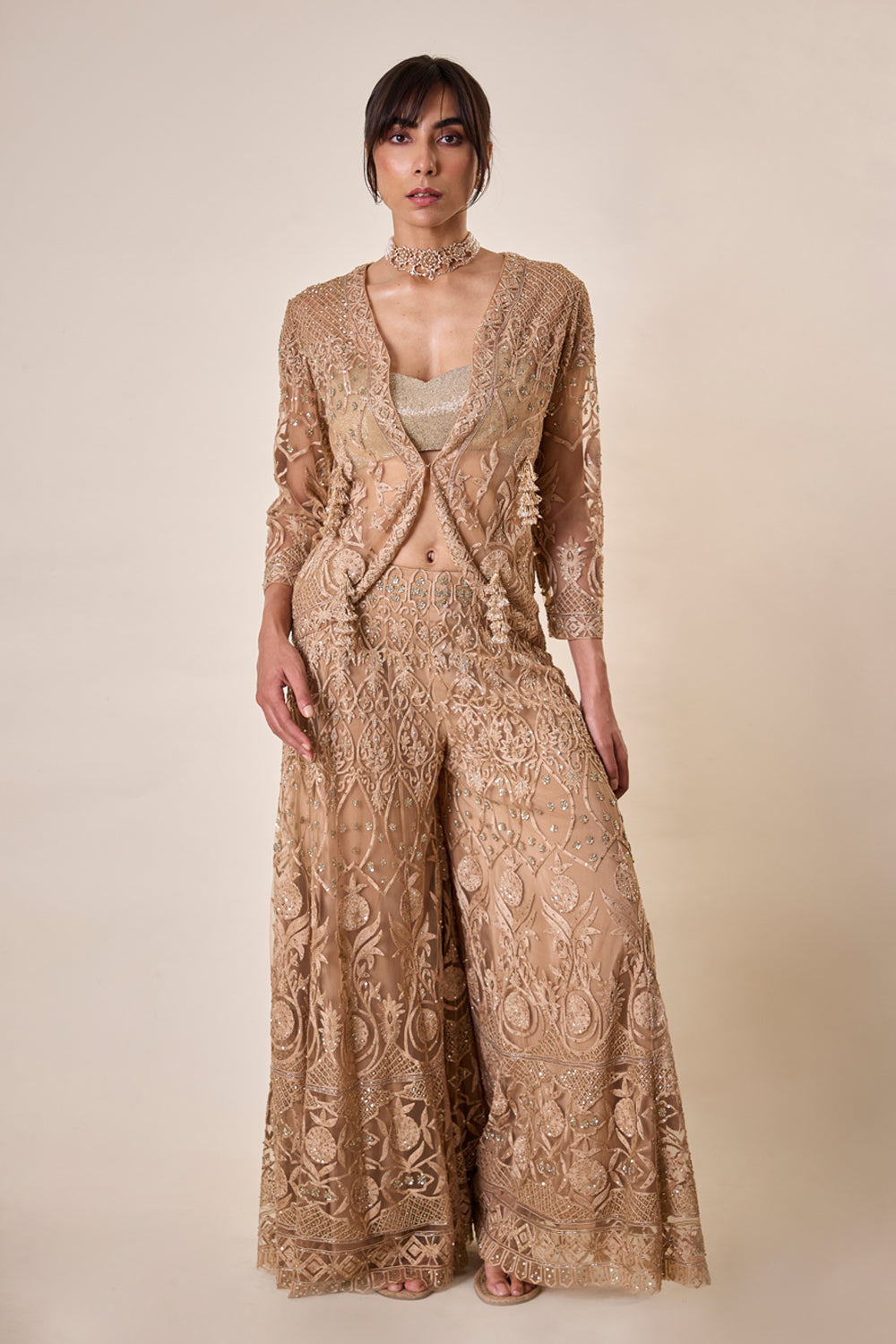 Nude Threadwork Sharara Set