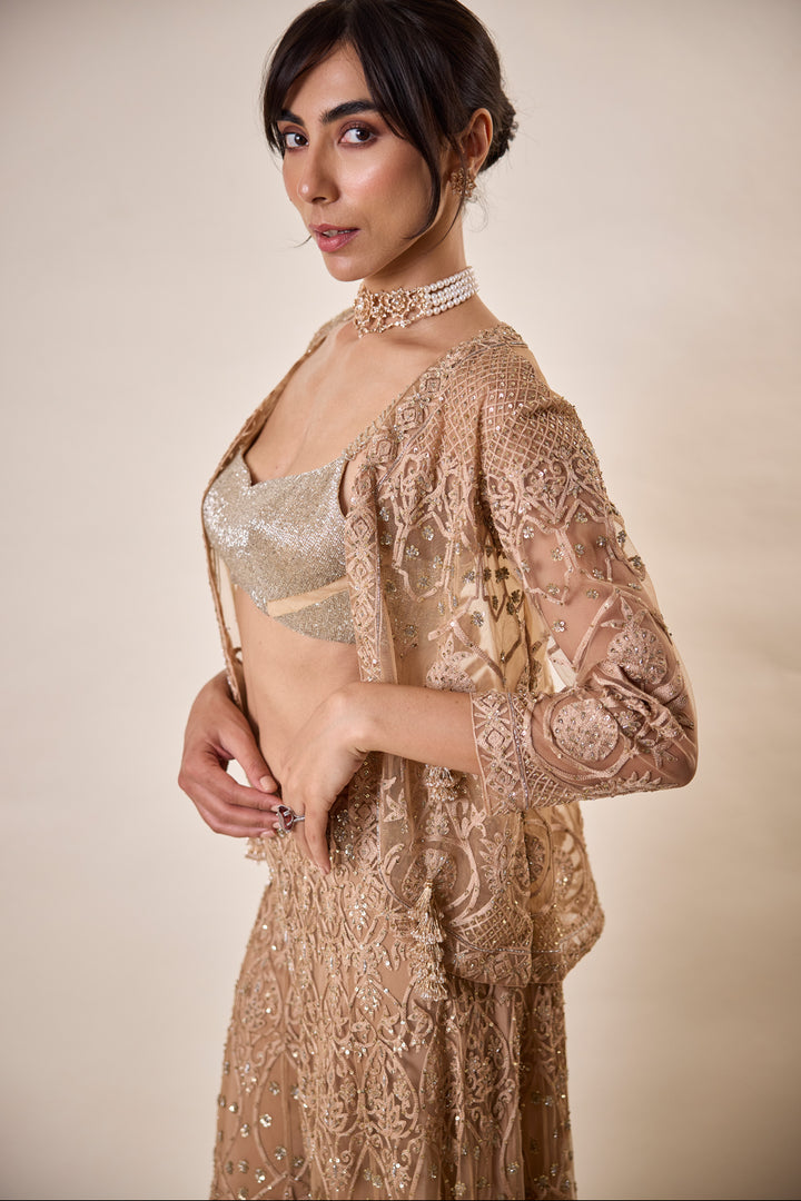 Nude Threadwork Sharara Set