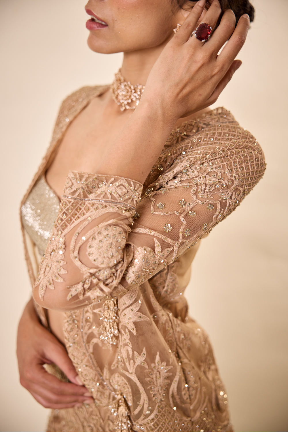 Nude Threadwork Sharara Set