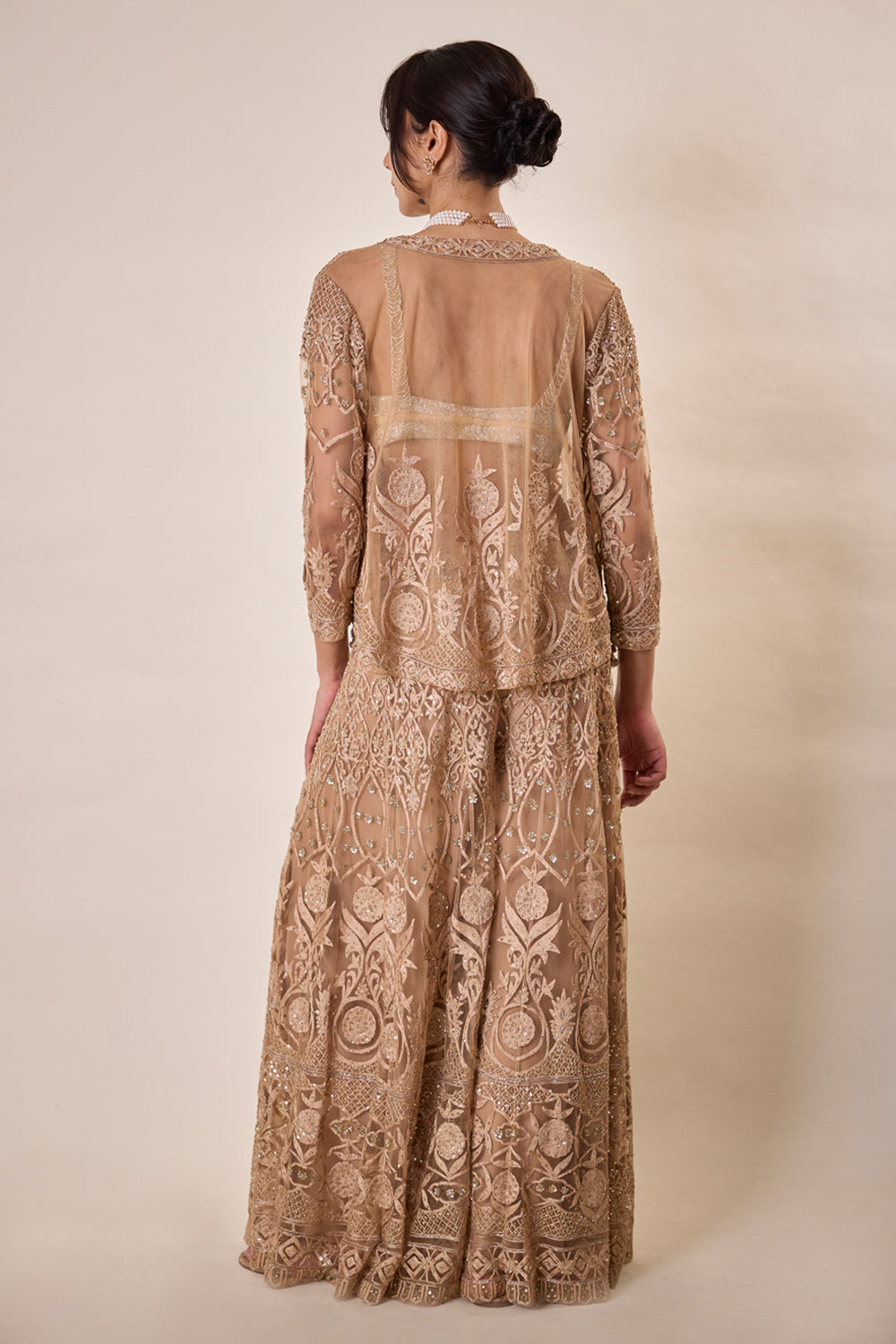 Nude Threadwork Sharara Set