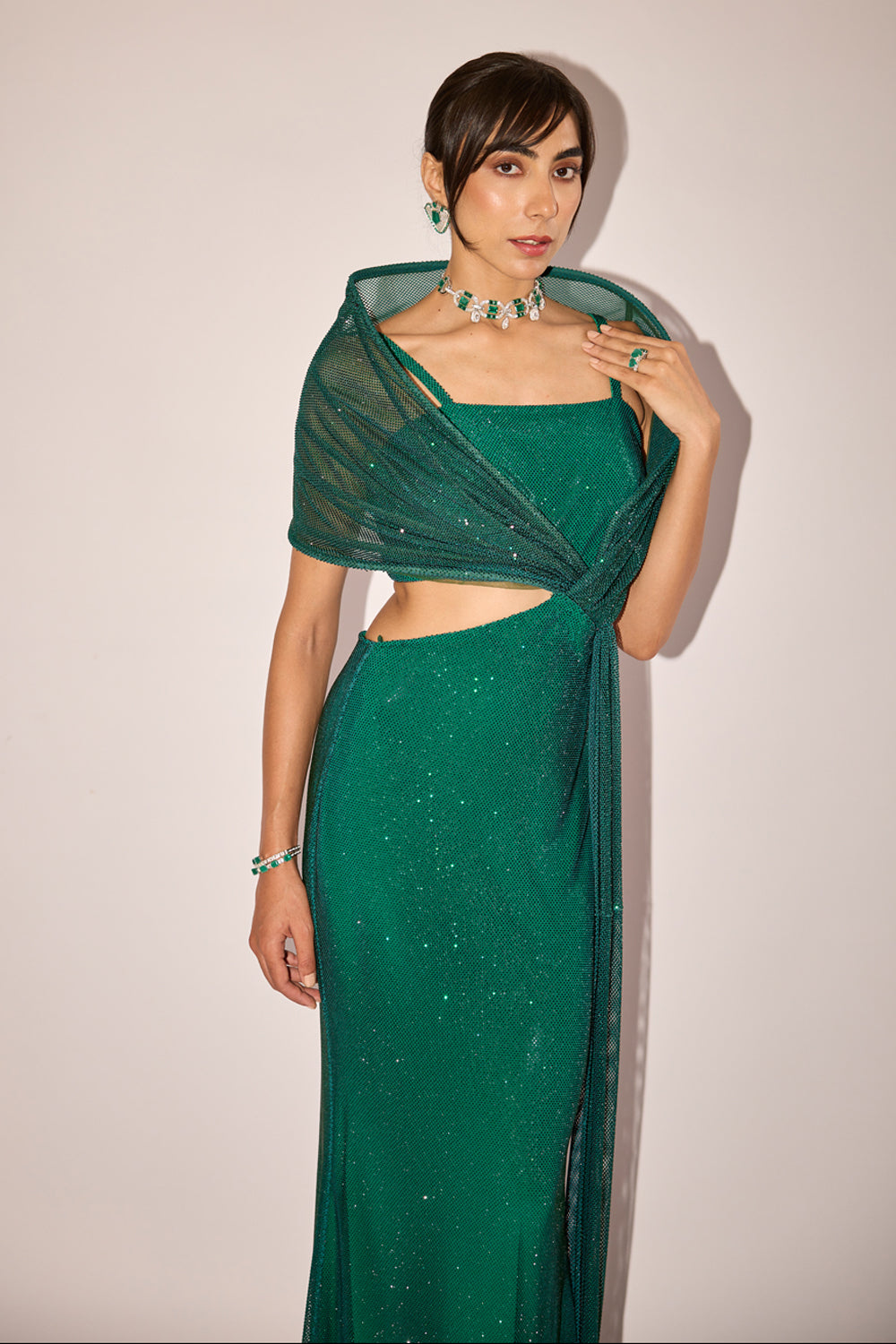 Emerald Green Lumina Draped Gown