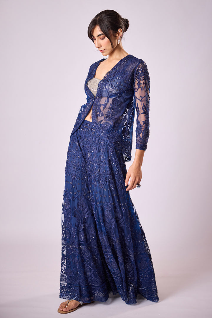 Navy Blue Threadwork Sharara Set