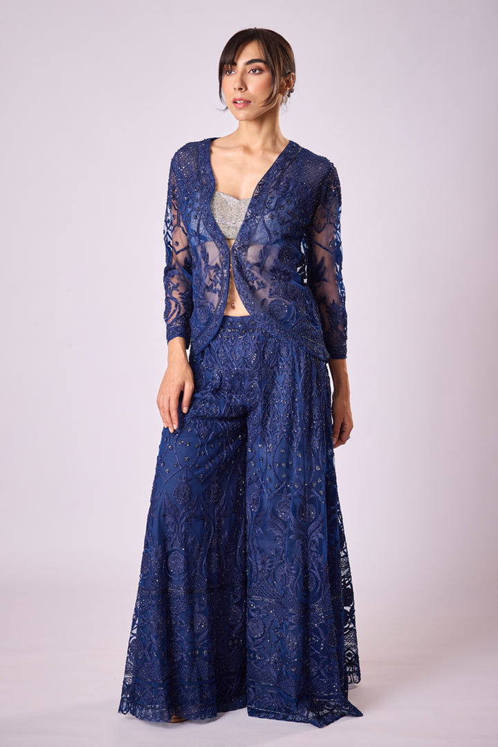 Navy Blue Threadwork Sharara Set