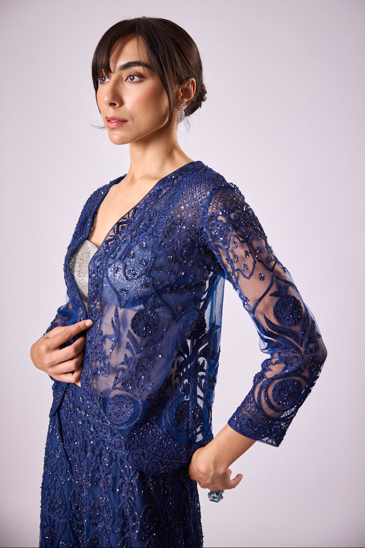 Navy Blue Threadwork Sharara Set