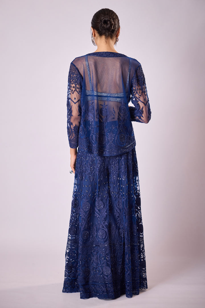 Navy Blue Threadwork Sharara Set