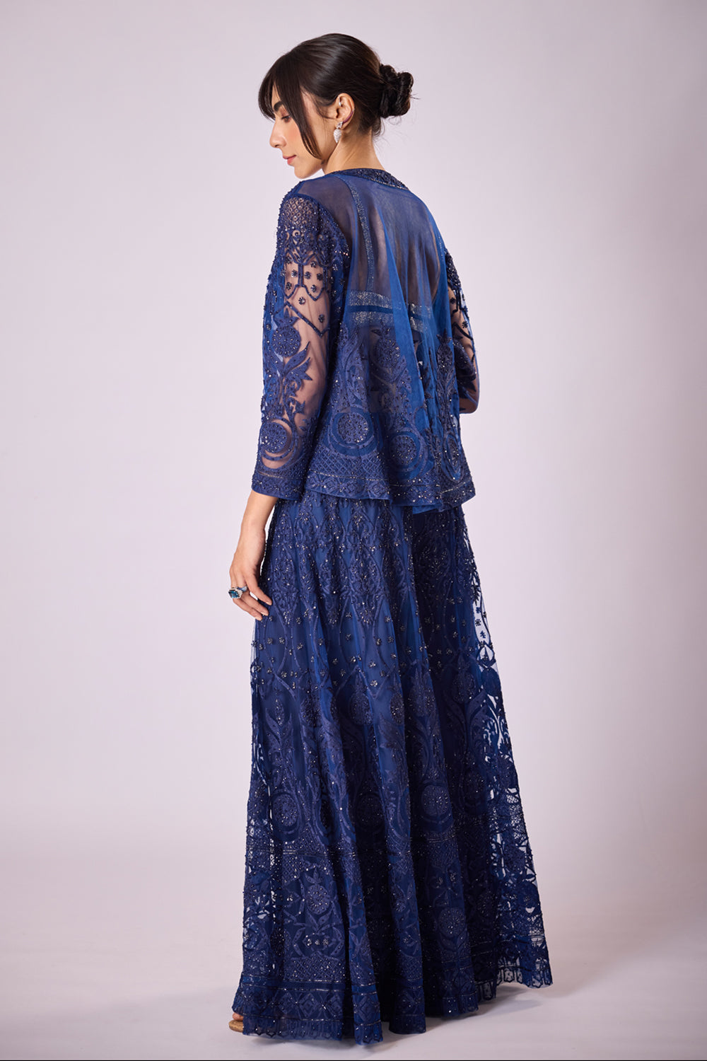 Navy Blue Threadwork Sharara Set