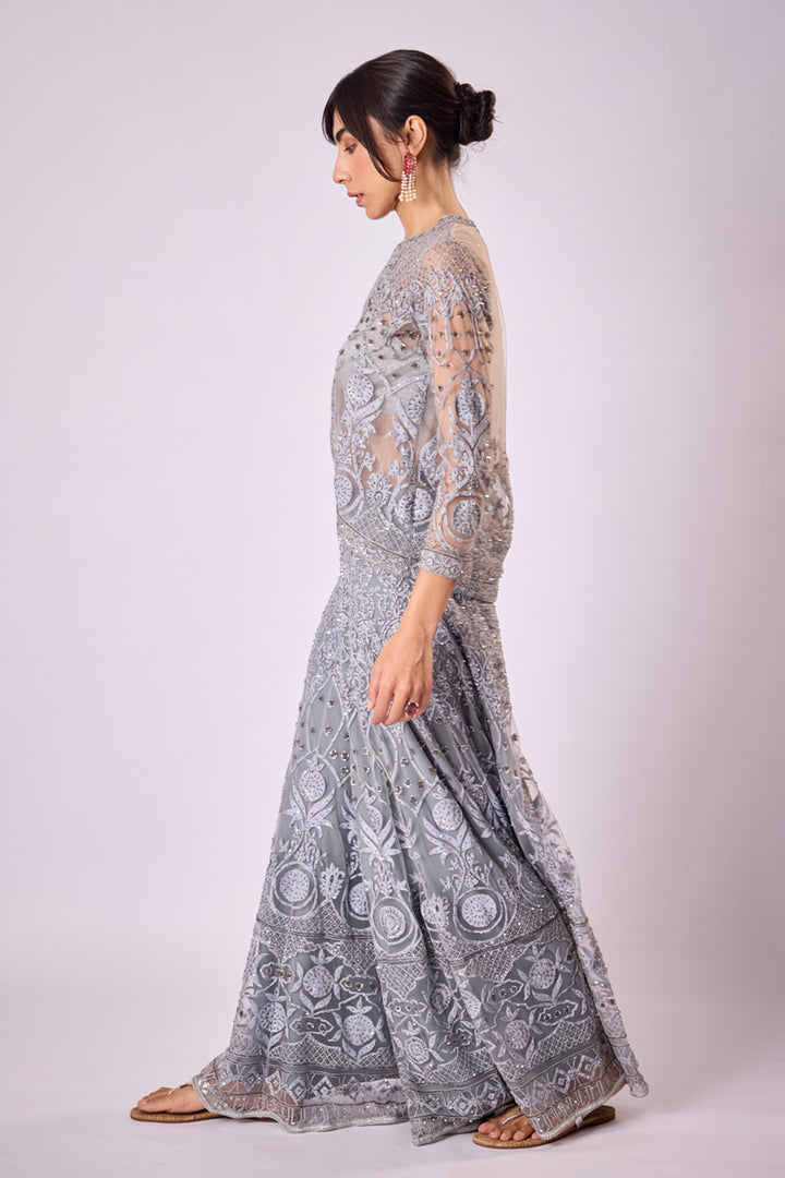 Grey Threadwork Sharara Set