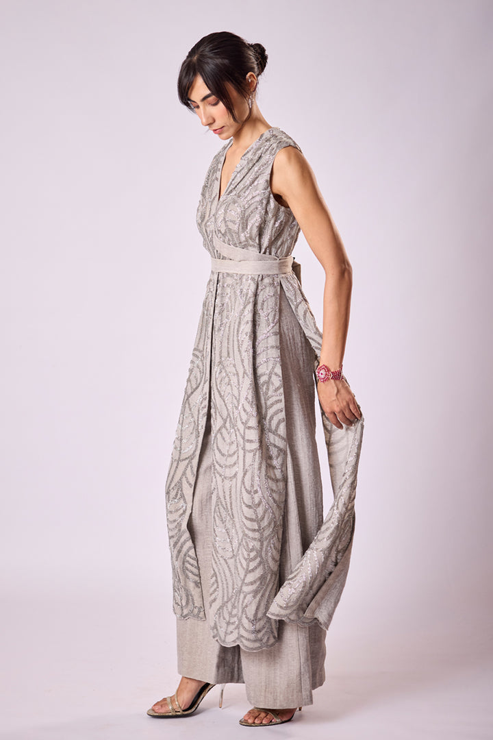 Grey Wrap Jacket Set