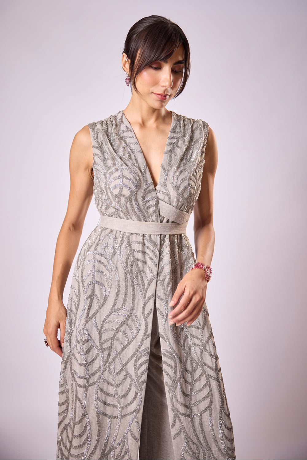 Grey Wrap Jacket Set