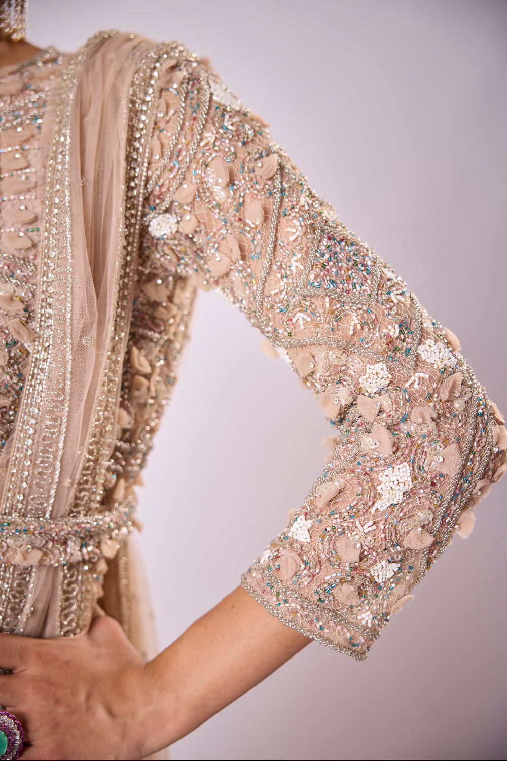 Pink 3D Embellished Jacket Ands Sharara Set