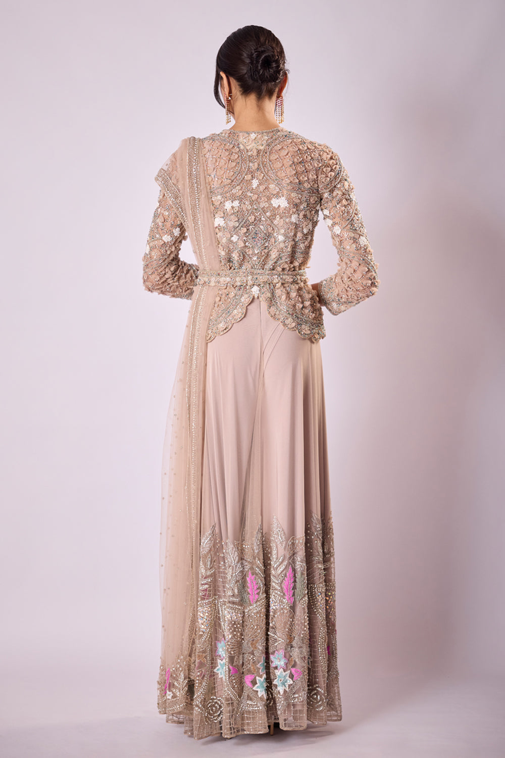 Pink 3D Embellished Jacket Ands Sharara Set
