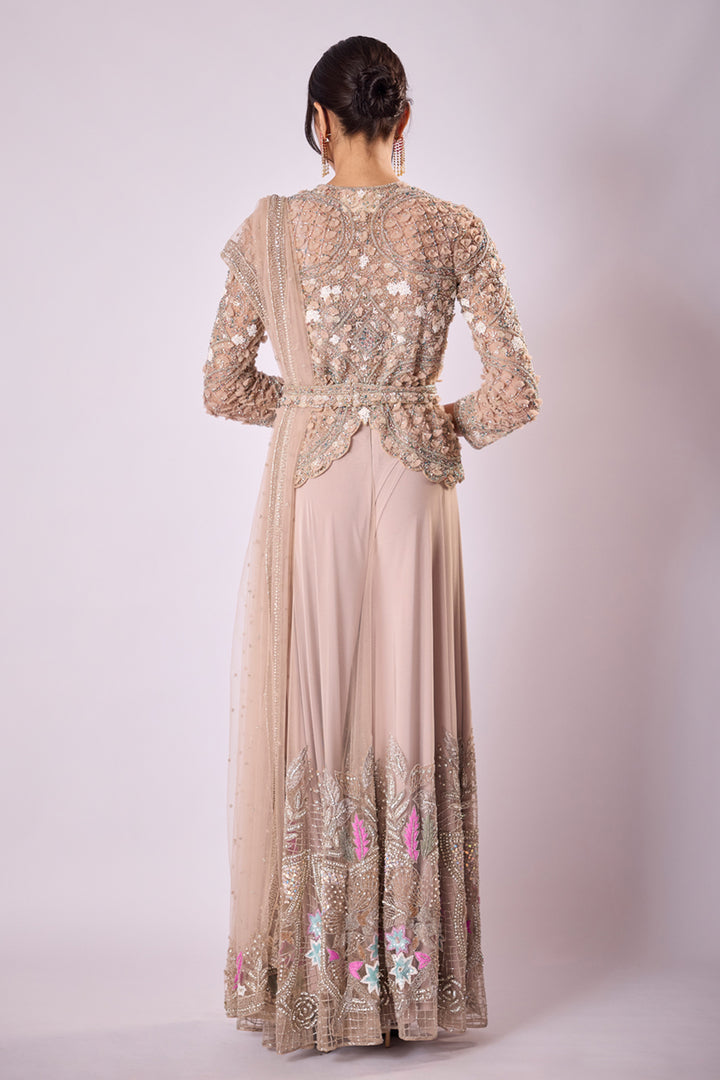 Pink 3D Embellished Jacket Ands Sharara Set