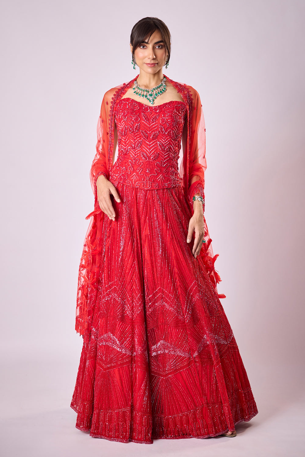 Red Chevron Lehenga Set