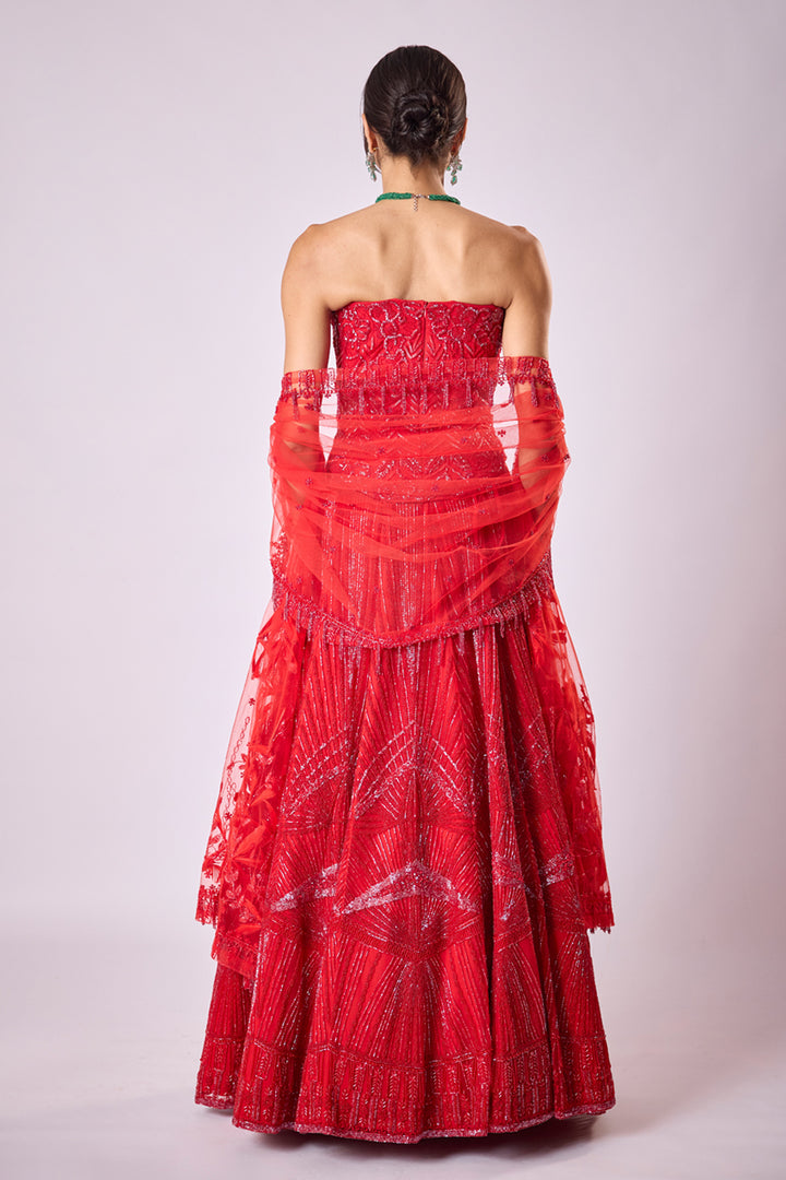Red Chevron Lehenga Set