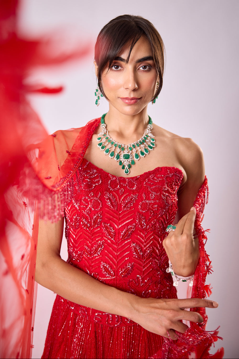 Red Chevron Lehenga Set