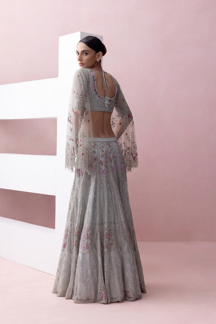 Baby Blue Bagh Lehenga With Umbrella Sleeve Blouse