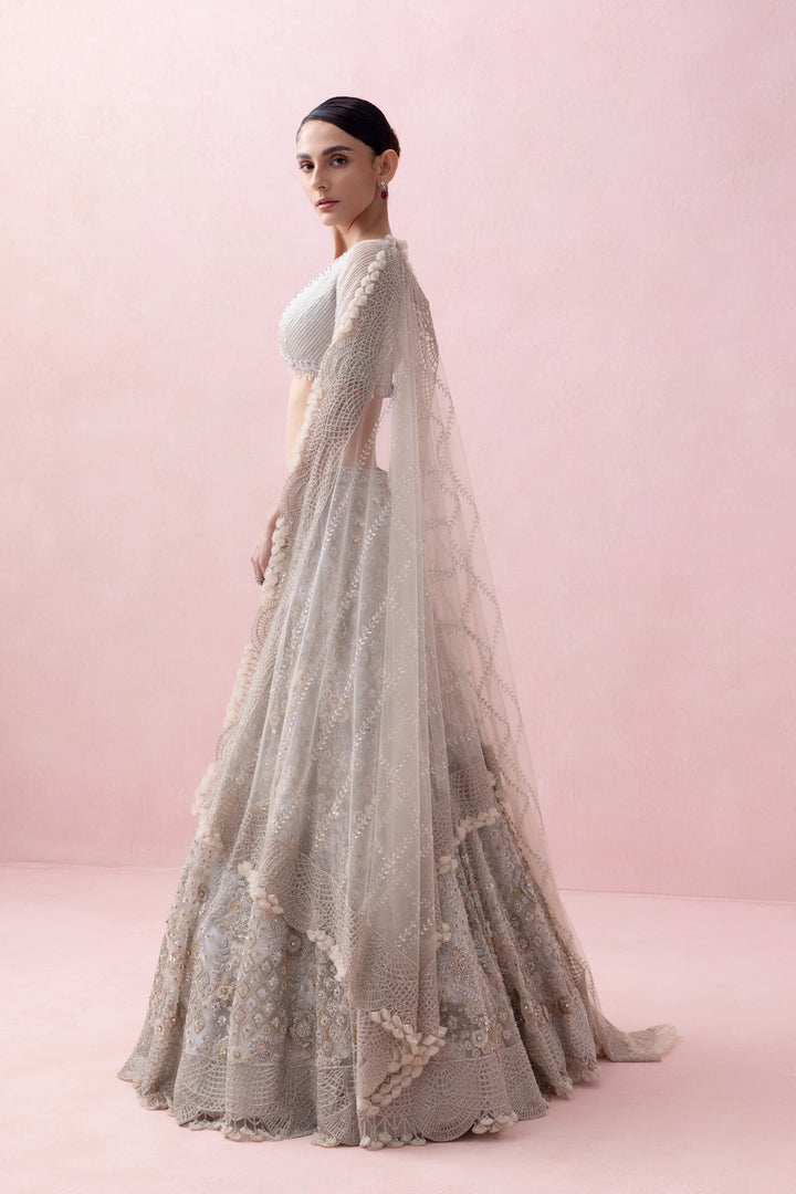 Grey Zoya Lehenga Set With 3d Embroidery