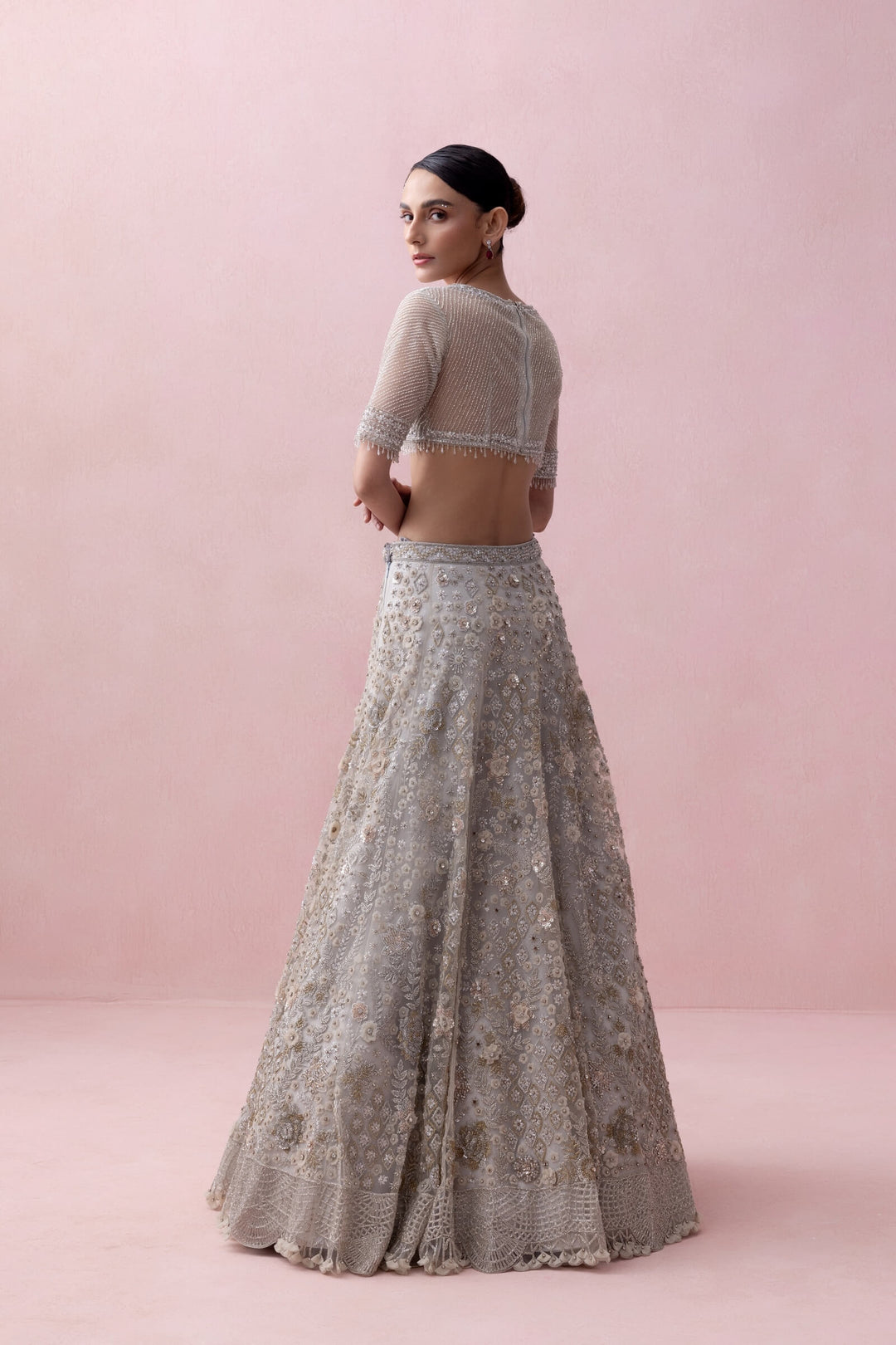 Grey Zoya Lehenga Set With 3d Embroidery