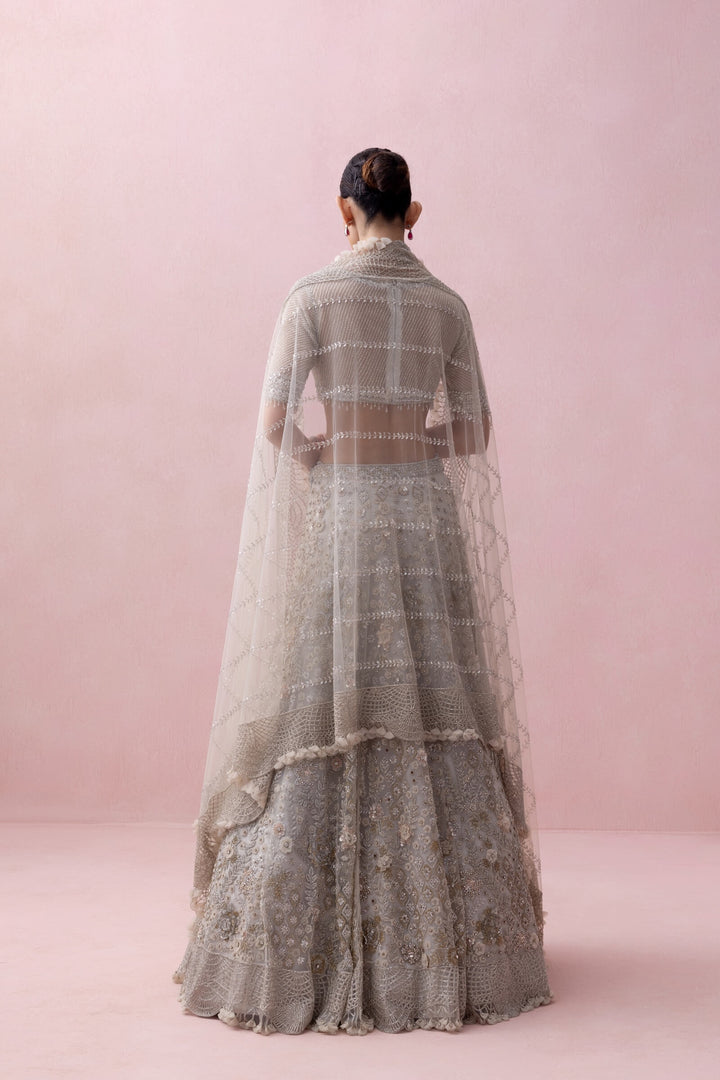 Grey Zoya Lehenga Set With 3d Embroidery