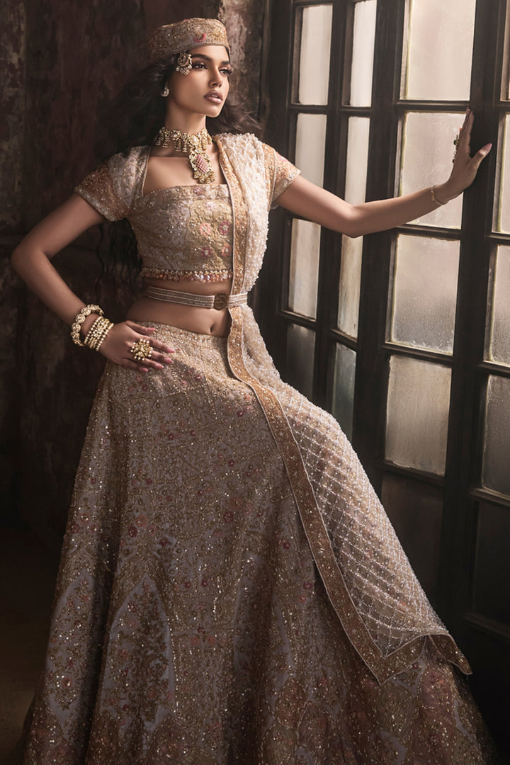 Grey Organza Lehenga With Blouse And Dupatta