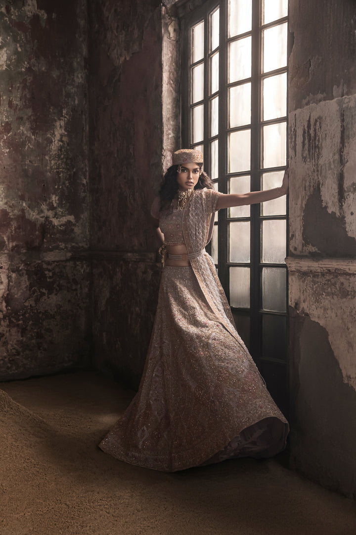 Grey Organza Lehenga With Blouse And Dupatta