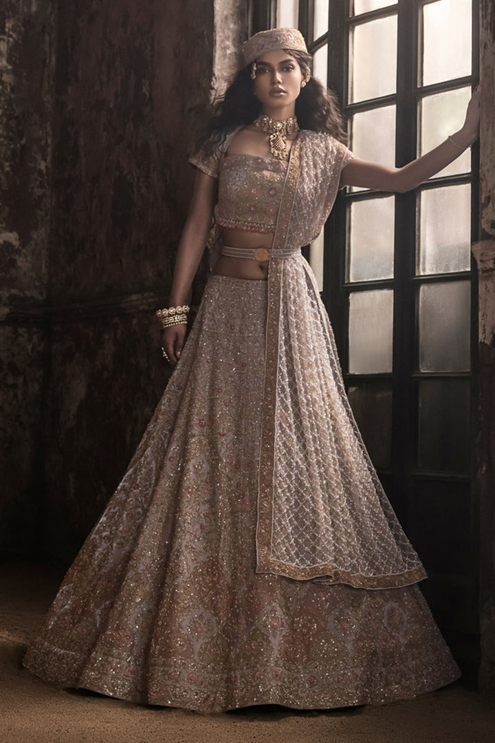 Grey Organza Lehenga With Blouse And Dupatta