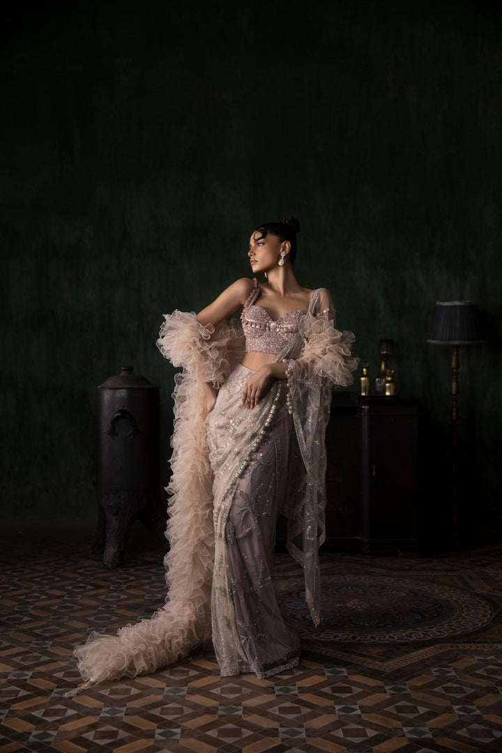 Stone Pre-stitched Saree With Sequinned Blouse