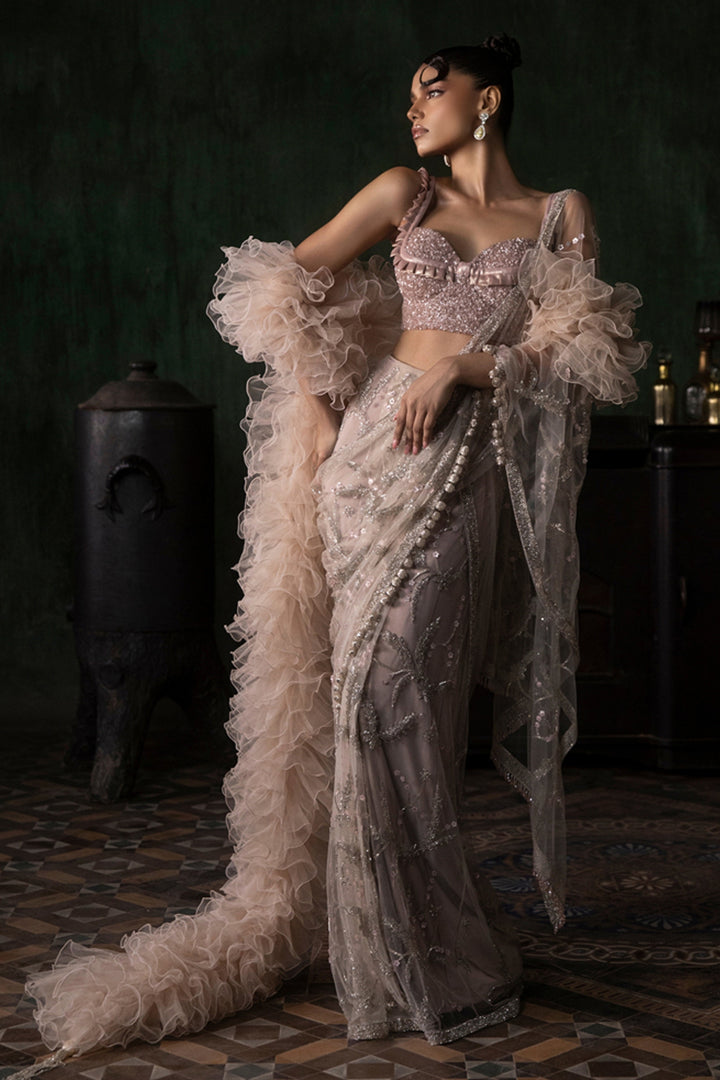 Stone Saree With Sequenced Blouse (Pre-stitched)