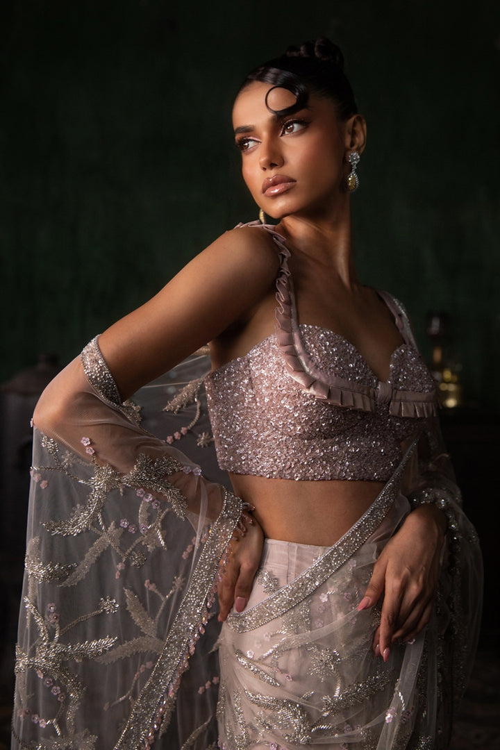 Stone Saree With Sequenced Blouse (Pre-stitched)